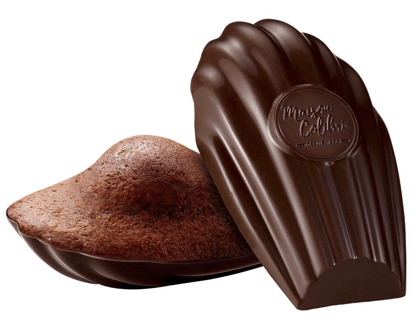 chocolade madeleine bedekt met pure chocolade